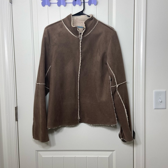EUC Velvet Anthropologie women’s brown faux suede Sherpa wool lined zip jacket L - Picture 1 of 7